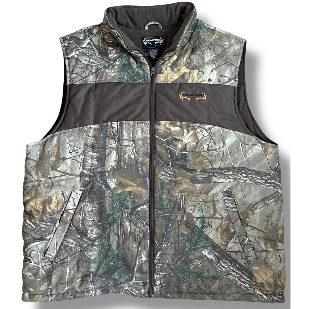 Realtree‎ Mens Camo Fleece Lined Hunting Vest Brown 2XL Full Zip -See Photos